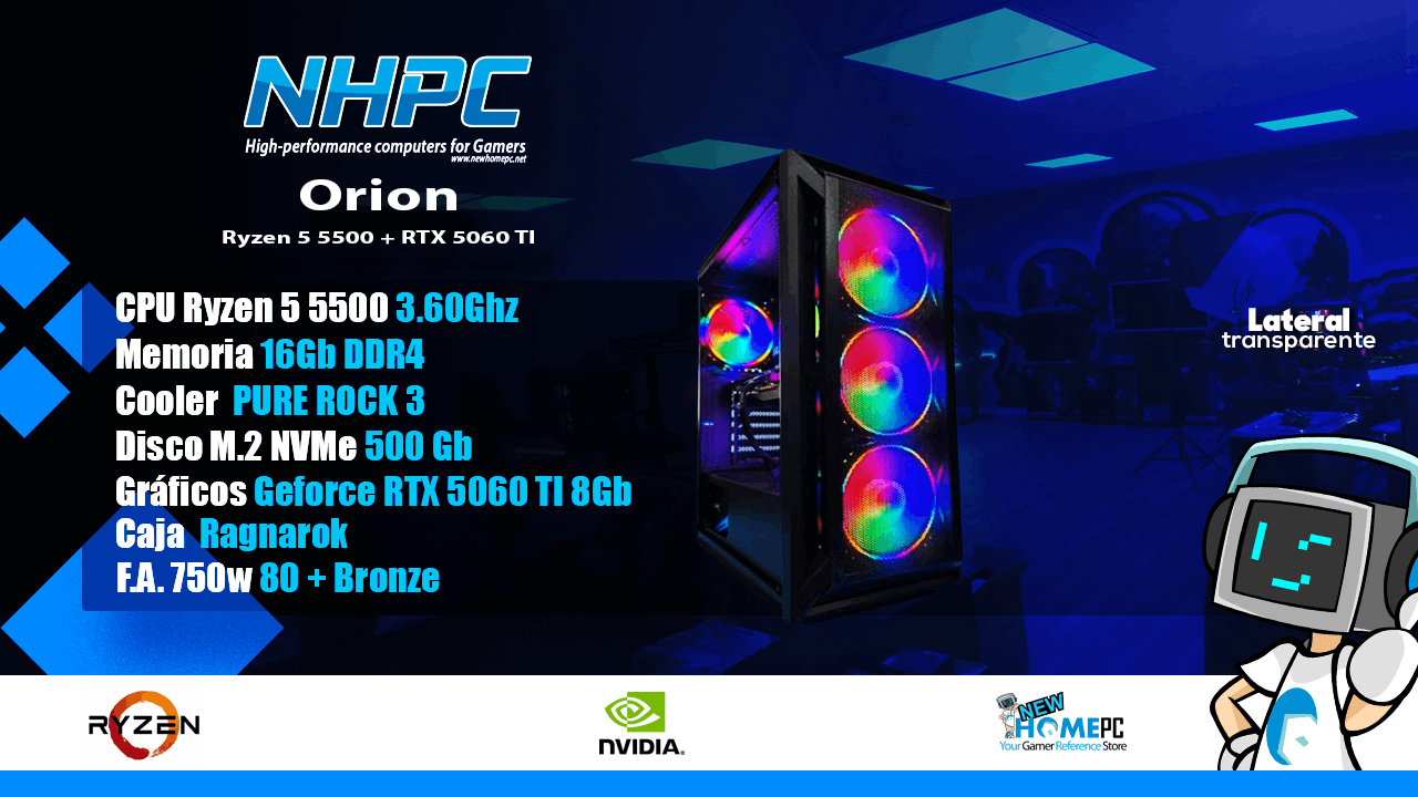 PC gaming NHPC Orion - Ryzen 5 5500 - RTX 5060 TI - 16GB - 500GB